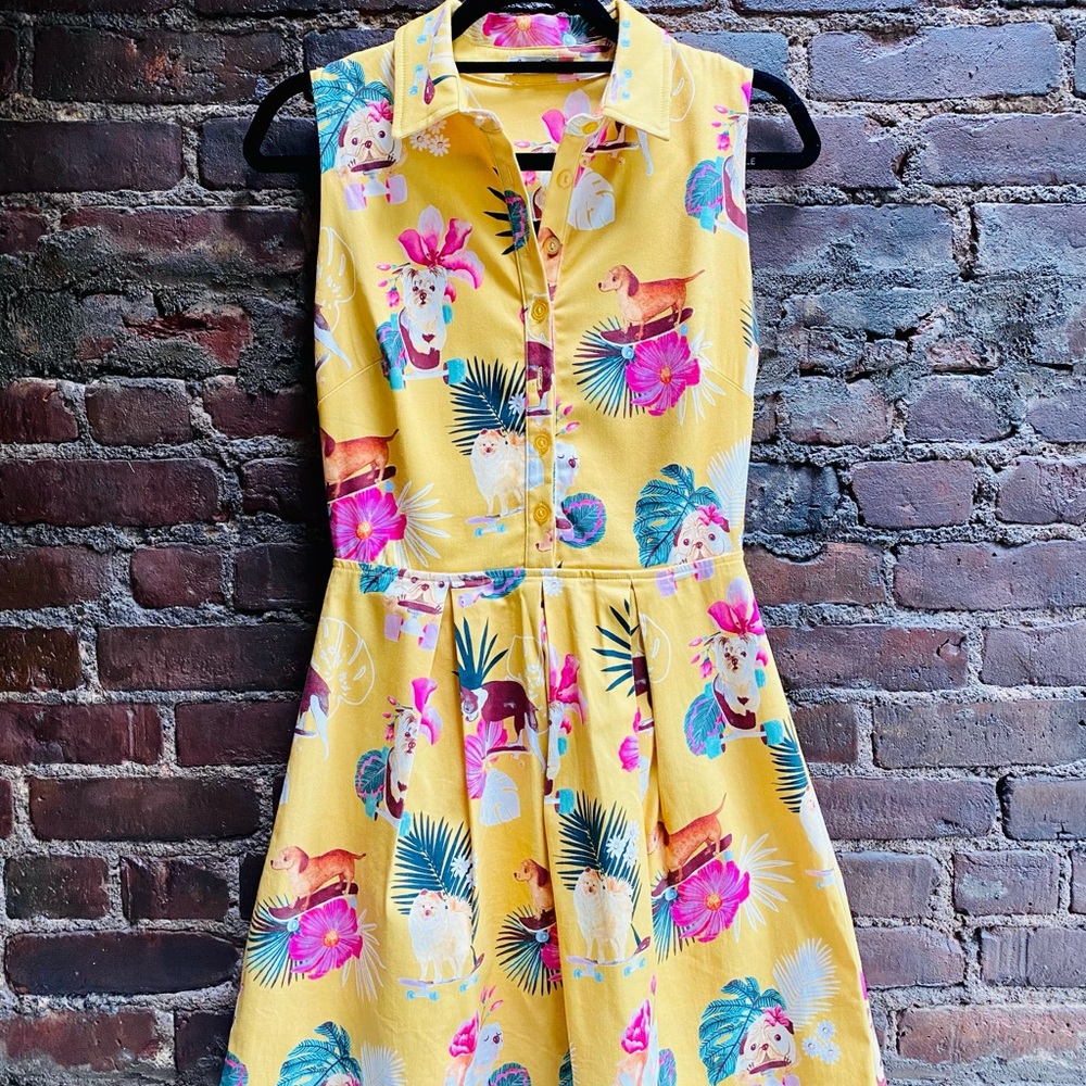 Fun Yellow Dress with Doggies all over 🐶